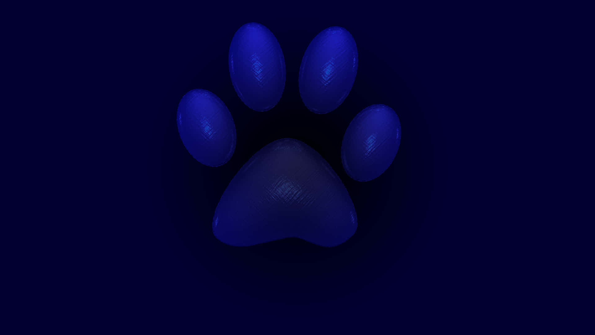 paws 桌布 壁紙 — 一個發光的藍色3D渲染動物腳印，居中放置在帶有細微紋理的深海軍藍背景上。