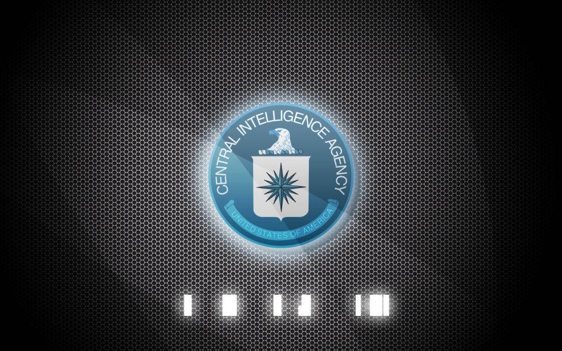 cia logo 桌布 壁紙 — 一個發光的藍色CIA標誌，居中在深色六角網格背景上，下方有發光條。