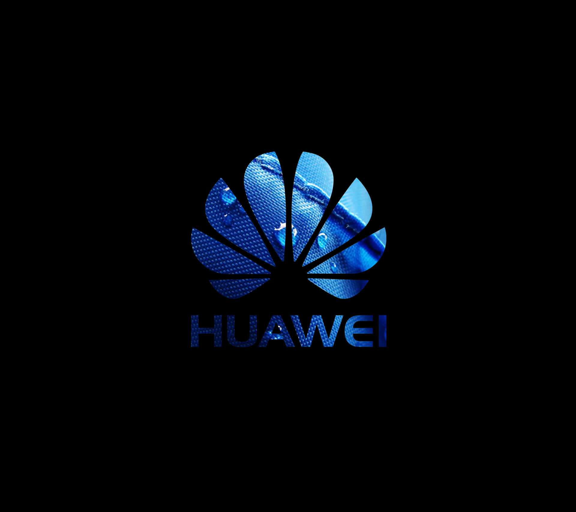 藍色Huawei標誌，在黑色背景上帶有水珠效果。 — 華為 GIF 壁紙