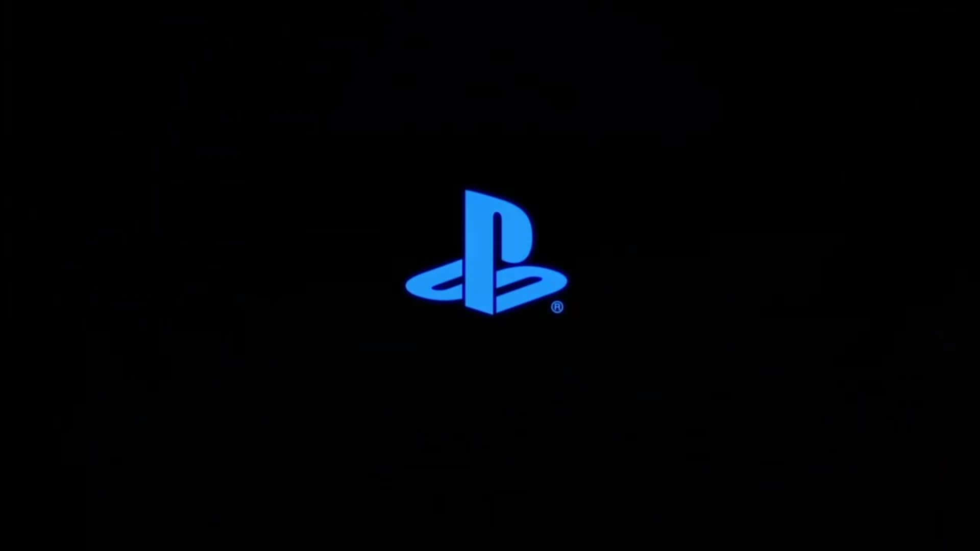 桌布 壁紙 — 一個發光的藍色PlayStation標誌，居中在純黑色背景上。