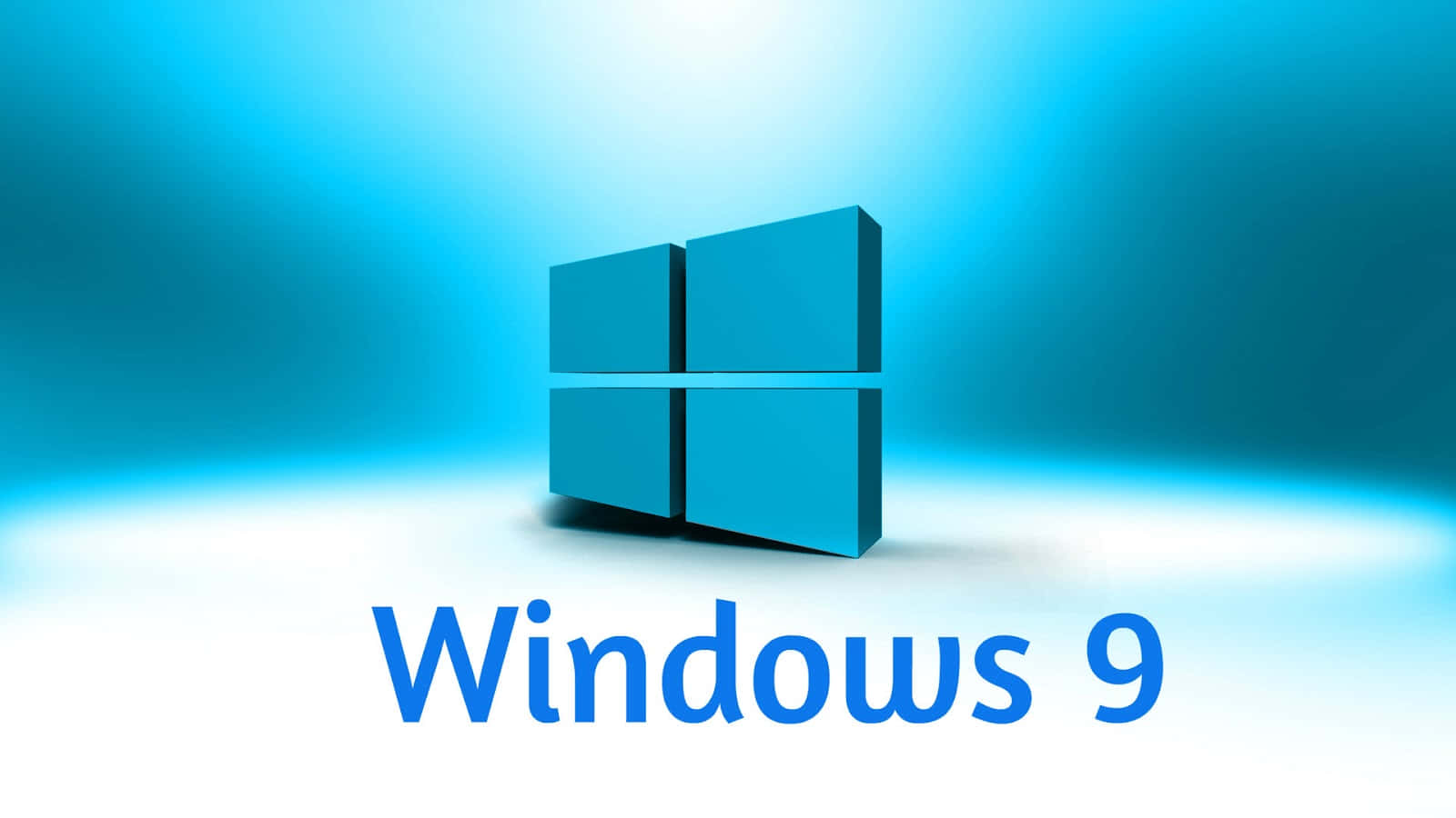 Windows 95 Logo 桌布 壁紙 — 一個發光的藍色Windows 9標誌居中放置在漸變藍色背景上，柔和的光線從上方照射下來。