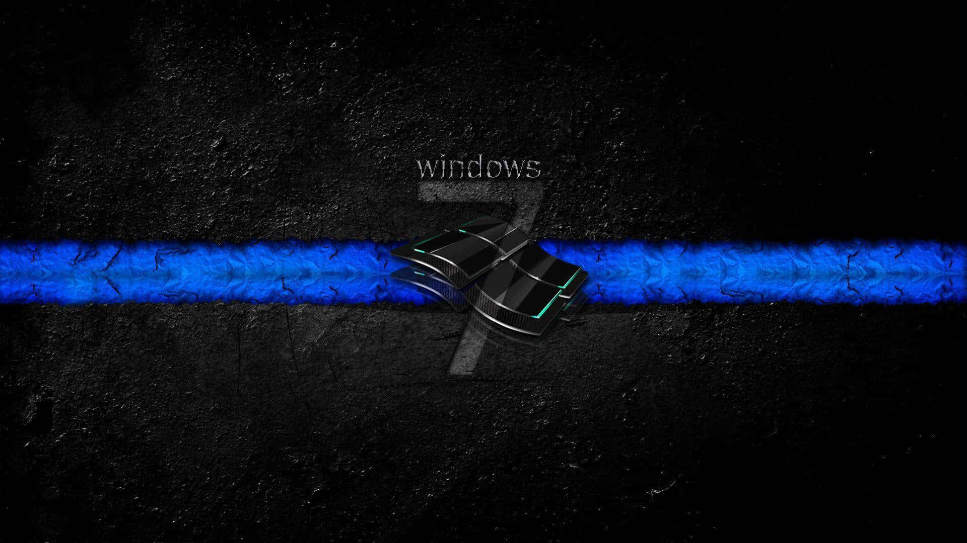 Windows標誌在破裂的黑色背景上發出藍光 — 細藍線動圖 壁紙