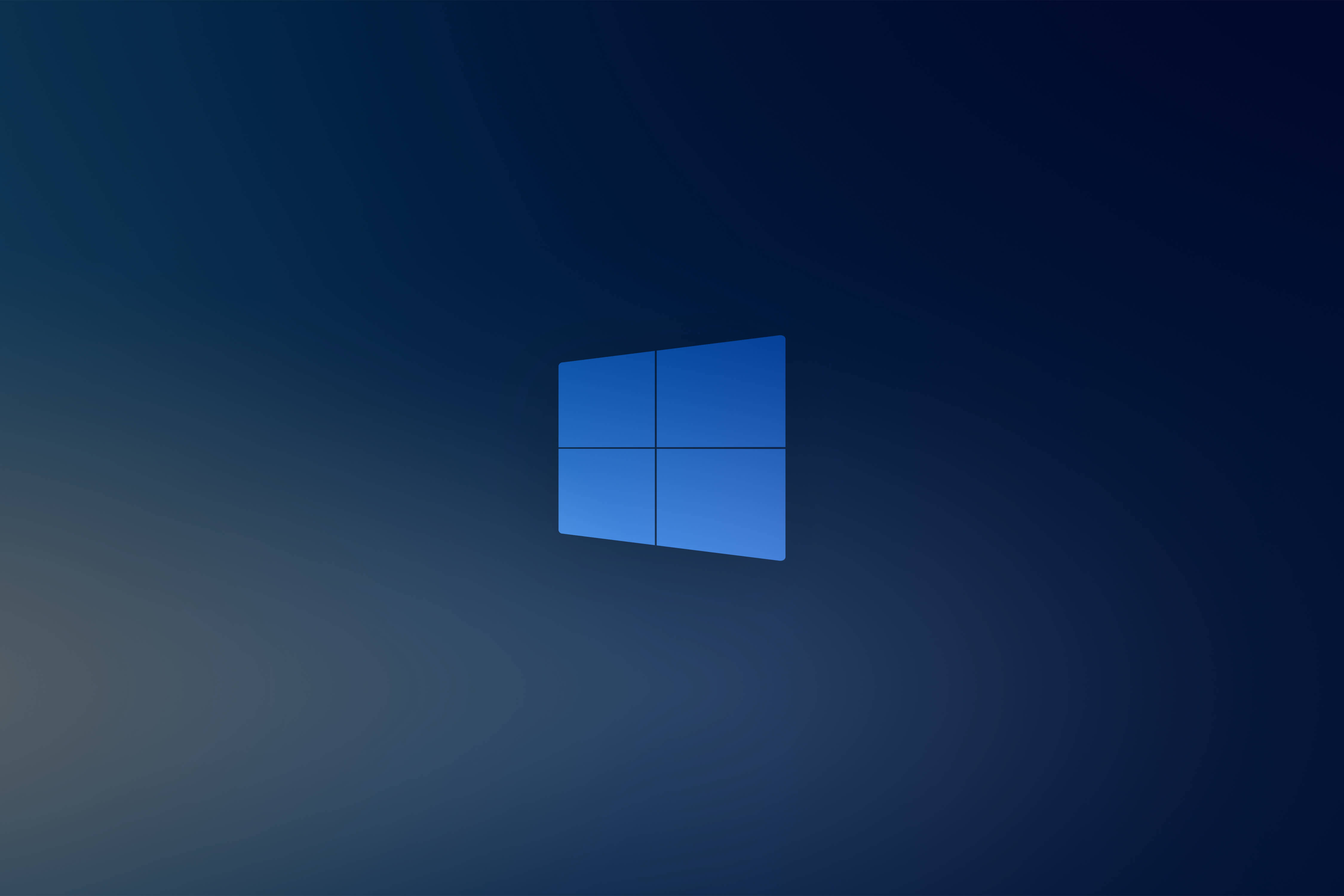 Windows 10 高畫質 桌布 壁紙 — 一個發光的藍色Windows標誌，置於帶有微妙漩渦圖案的深色漸變背景中央。