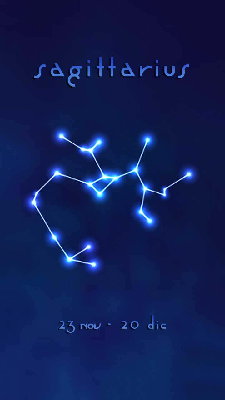 Stars 桌布 壁紙 — 一個發光的藍色人馬座星座，以明亮的星星勾勒出輪廓，背景是深藍色的夜空。