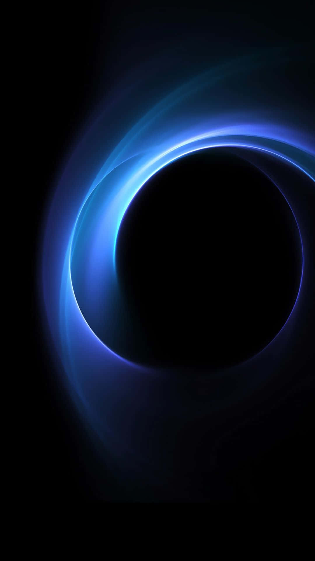 AMOLED 4K 桌布 壁紙 — 一個發光的藍色光環在黑暗背景中圍繞著一個黑色虛空旋轉。