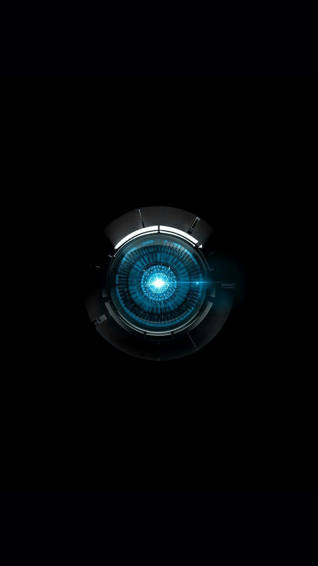 Iron Man Arc Reactor 桌布 壁紙 — 一個發光的藍色圓形介面在漆黑虛空中脈動著數位能量。