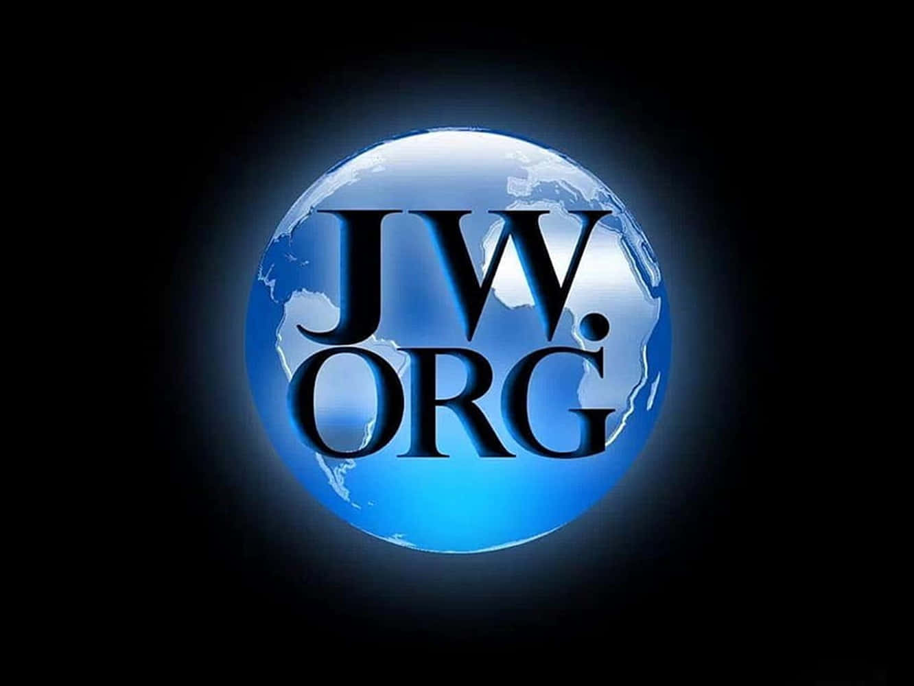地球 桌布 壁紙 — 一個發光的藍色地球儀，上面疊加著 JW.ORG 文字，背景為深色。