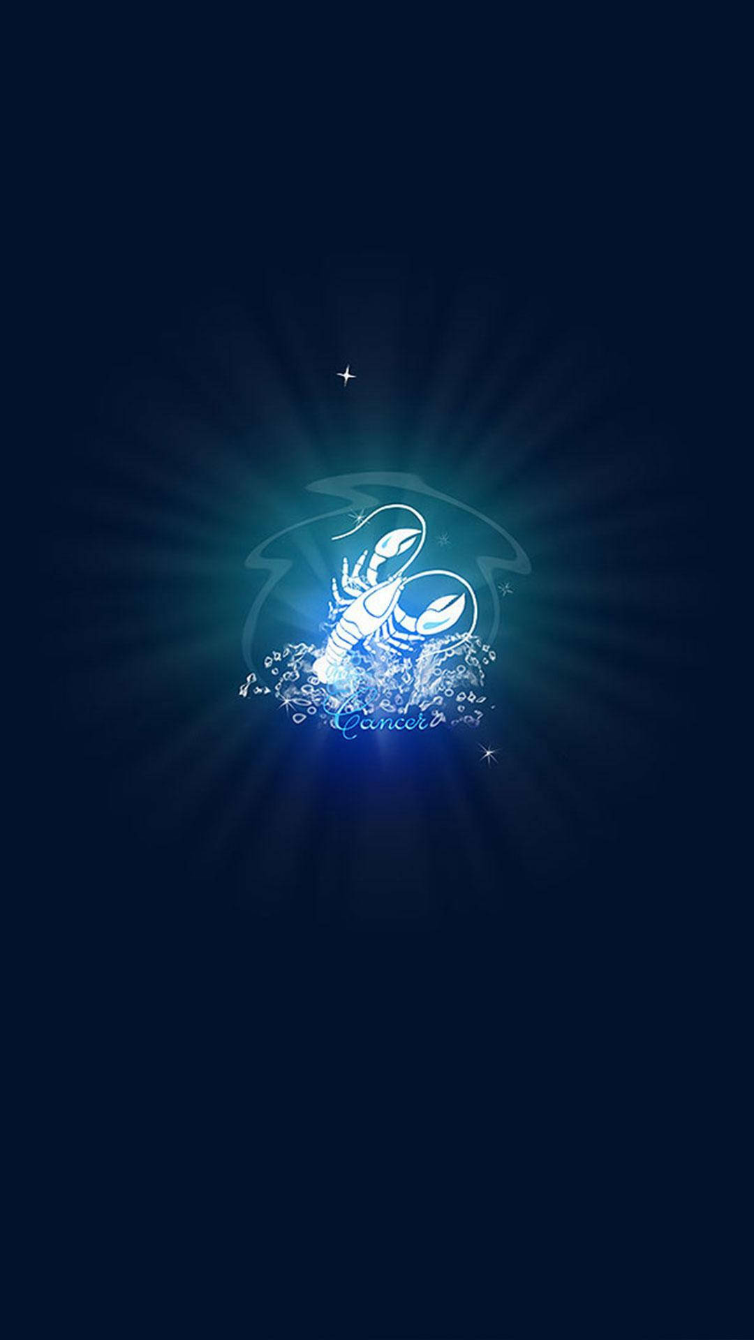 巨蟹座 桌布 壁紙 — 一個發光的藍色巨蟹座星座在深海軍藍背景上散發光芒，帶有微妙的星爆效果。