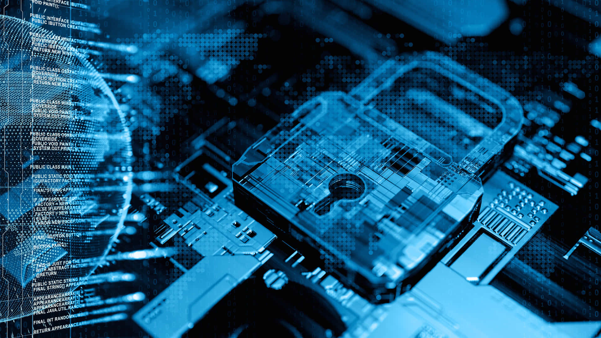 電路板上的數位掛鎖，帶有浮動的程式碼和資料流。 — 4K 壁紙