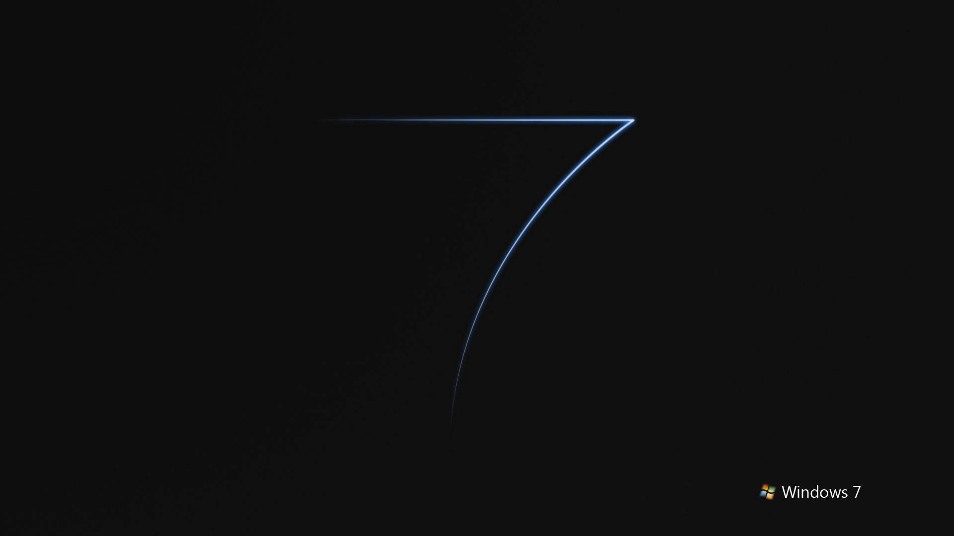 Windows 7 桌布 壁紙 — 一個發光的藍色數字7在黑色背景上浮現，角落有Windows 7標誌。