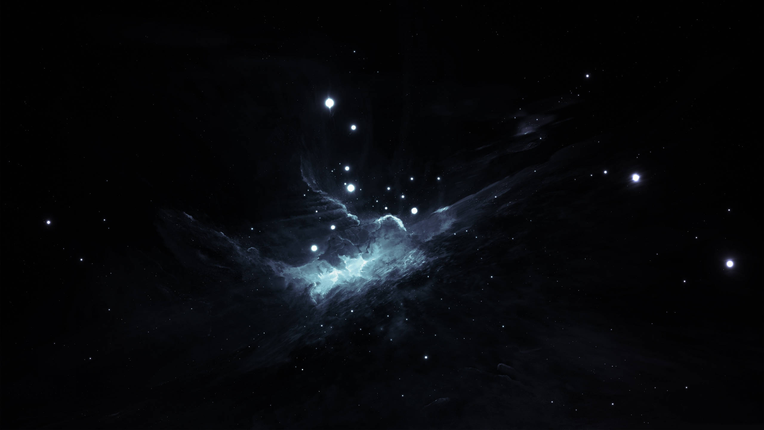 Cosmic 桌布 壁紙 — 一個發光的藍色星雲，散佈著星星，照亮了深空的廣闊黑暗。