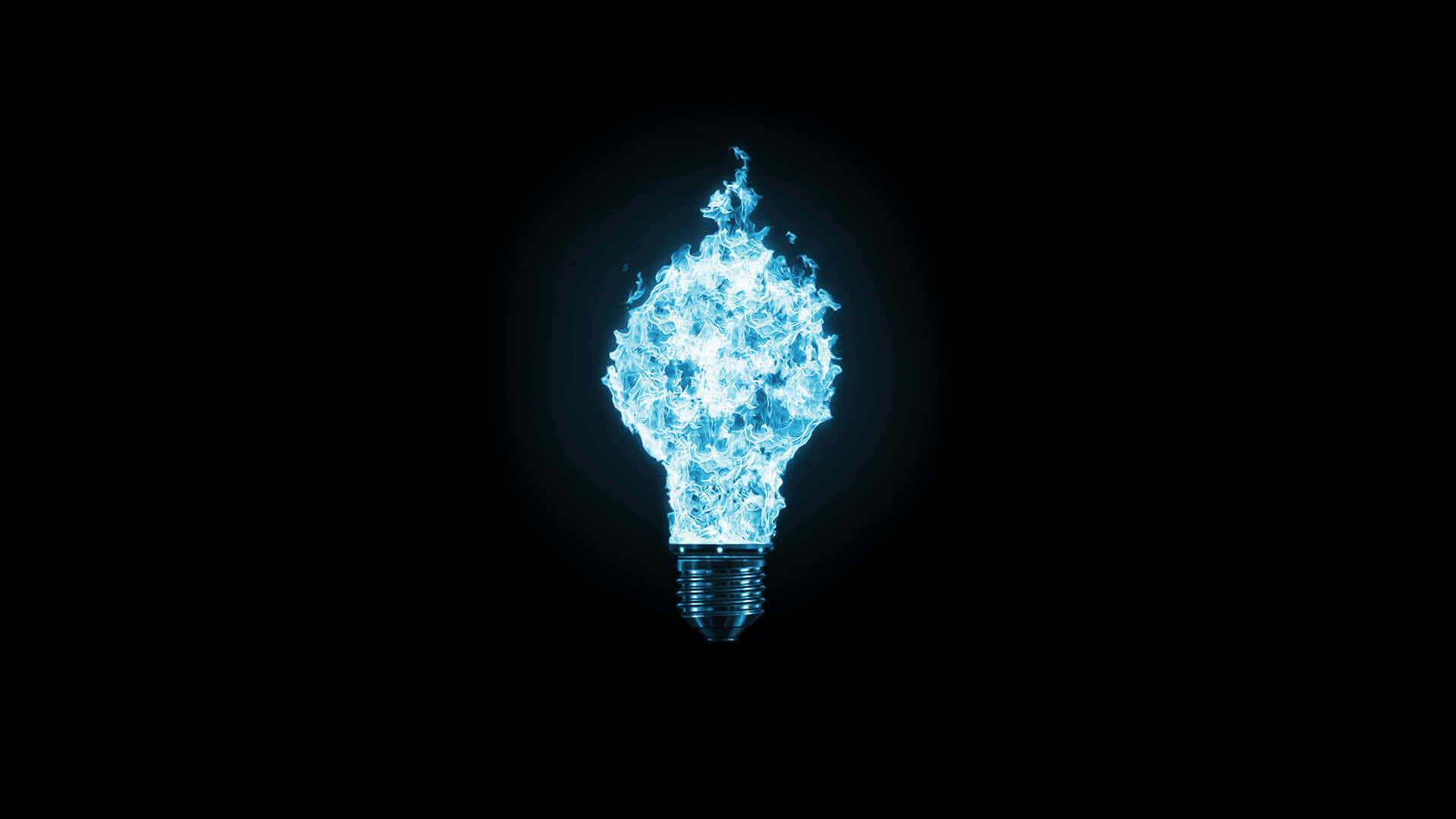 Blue Light 桌布 壁紙 — 一個發光的藍色火焰形燈泡在漆黑的背景上脈動。