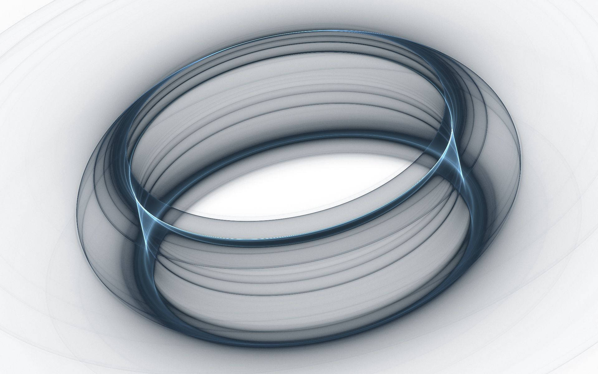 the ring 桌布 壁紙 — 一個發光的藍色環面，帶有分層的半透明環，漂浮在柔和的白色漸變背景上。