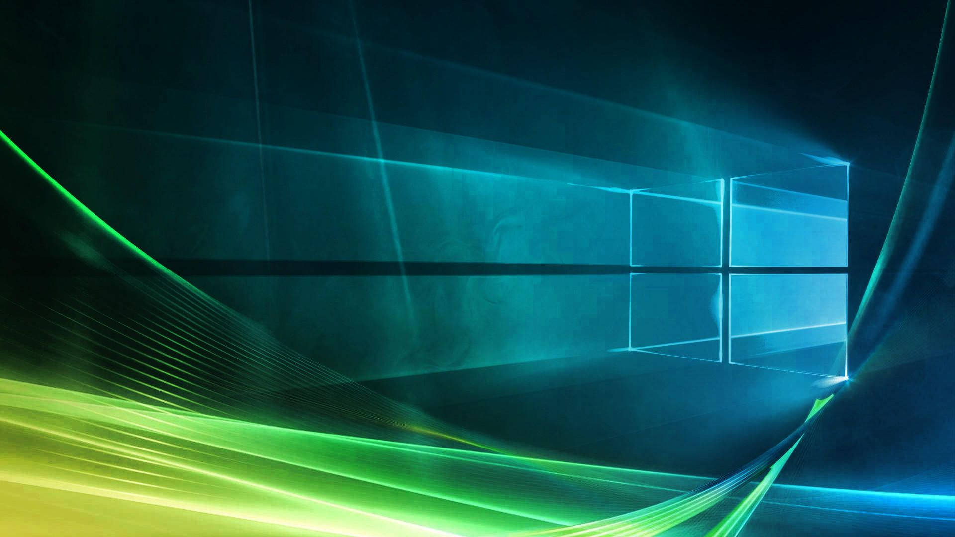 抽象的數位窗口標誌，帶有流動的綠色和黃色光條。 — Windows Vista 動態圖片 壁紙