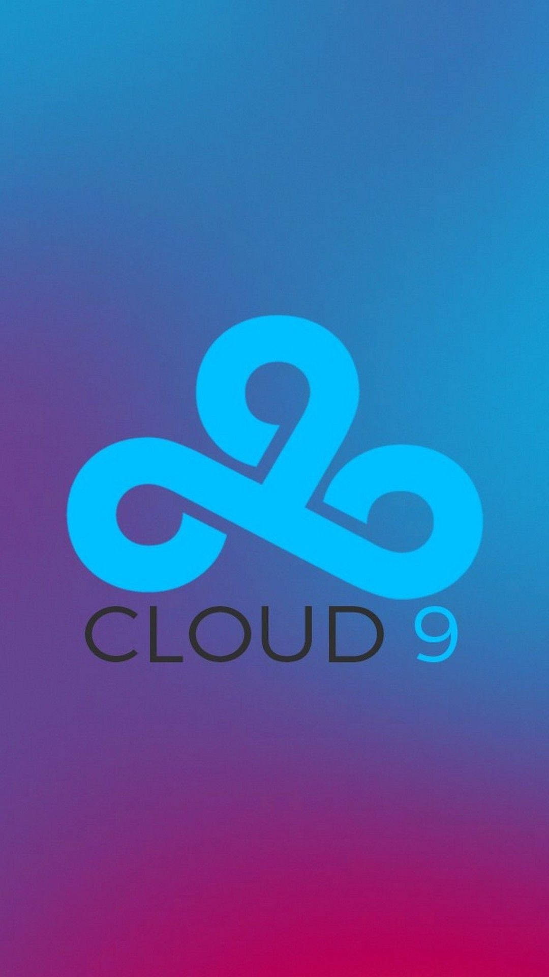 Cloud9 桌布 壁紙 — 一個發光的藍色雲朵標誌，中央帶有 'CLOUD 9' 文字，背景為從藍色漸變至洋紅色的鮮豔漸層。