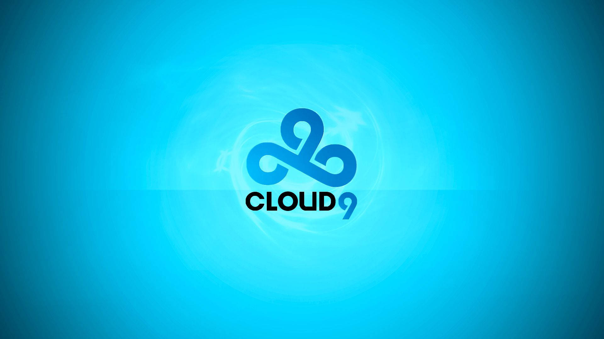 Cloud9 桌布 壁紙 — 一個發光的藍色雲朵標誌，中央帶有「CLOUD 9」文字，背景為漸變藍色。