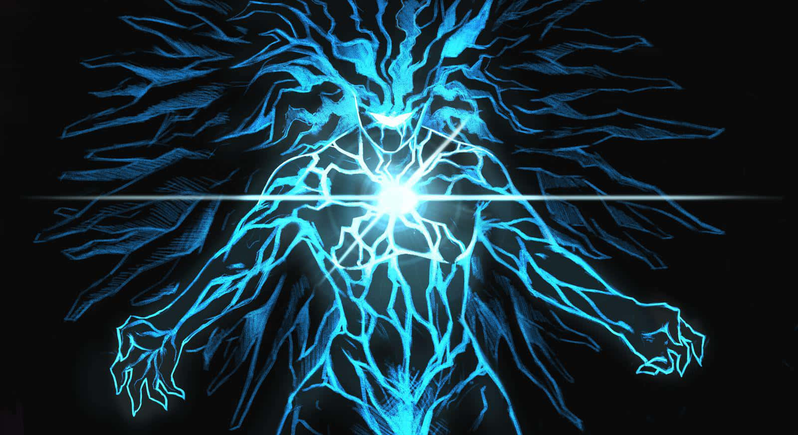 Lord Boros 桌布 壁紙 — 一個發光的藍色電人形體在黑色背景上散發出劈啪作響的能量。