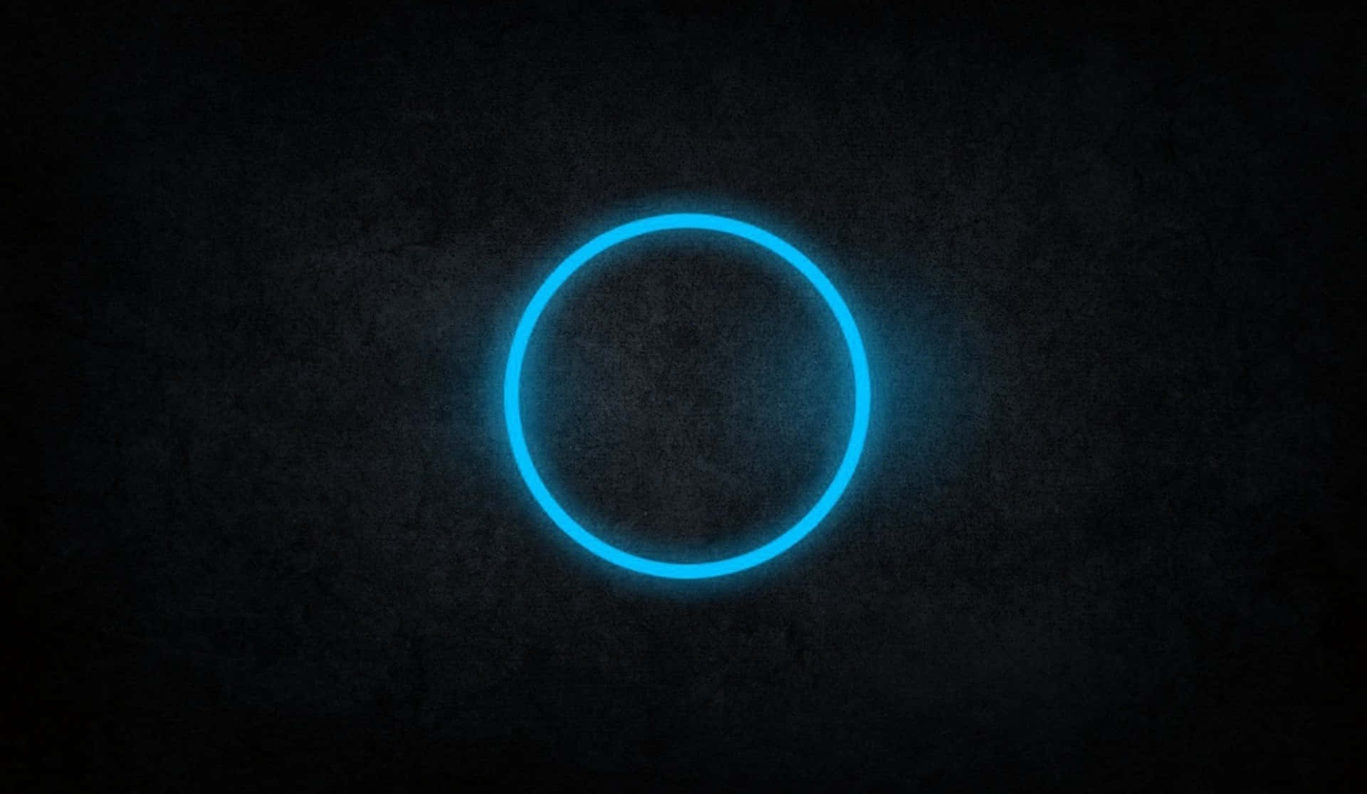 Cool Dark Desktop 桌布 壁紙 — 一個發光的藍色霓虹圓圈在黑暗的紋理牆壁上柔和地脈動，呈現極簡數位藝術場景。