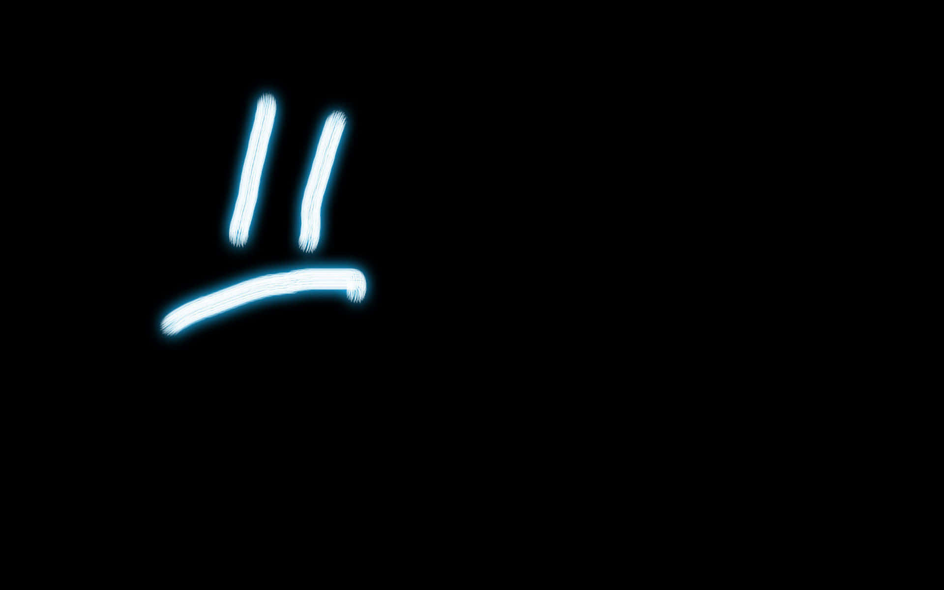 Sad Face 桌布 壁紙 — 一個發光的藍色霓虹燈悲傷臉符號在漆黑的背景上閃爍。