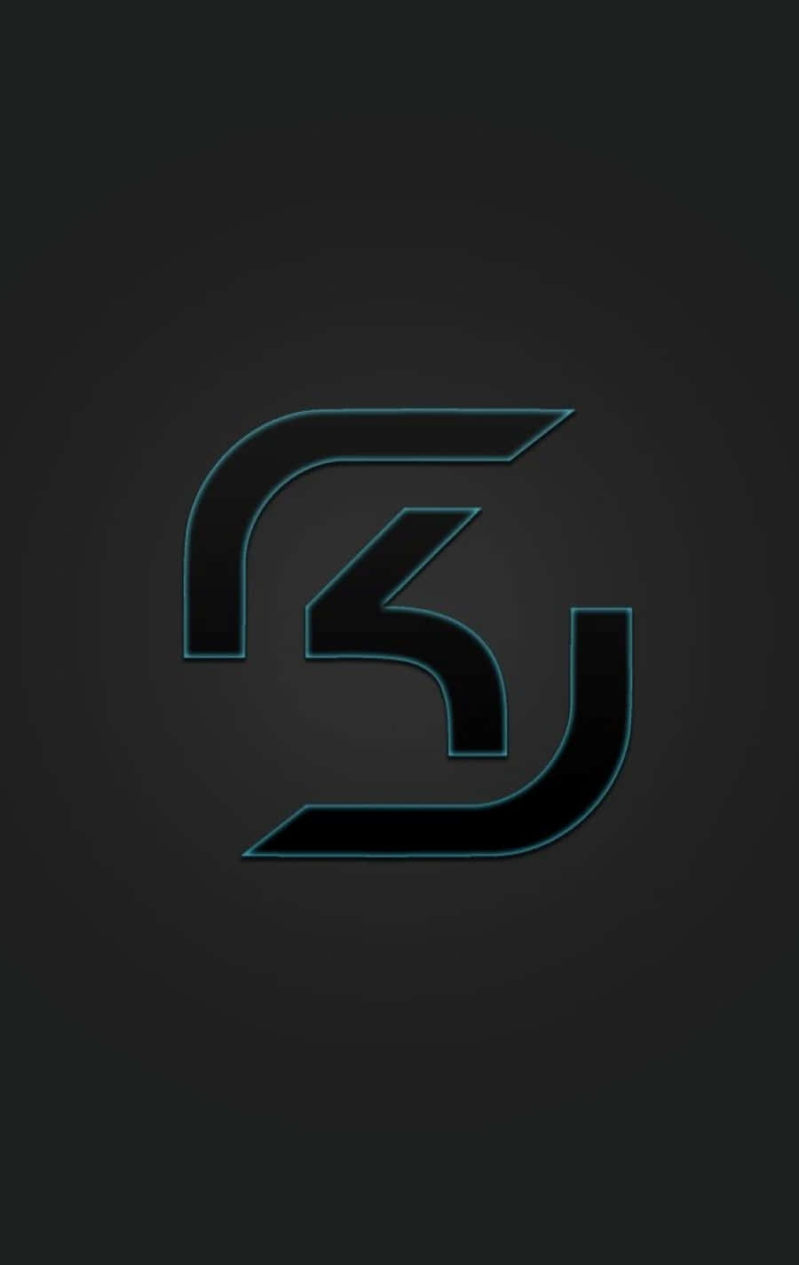 Sk Gaming 桌布 壁紙 — 一個發光的藍色霓虹燈標誌，帶有銳利的幾何線條，居中在深色漸變背景上。