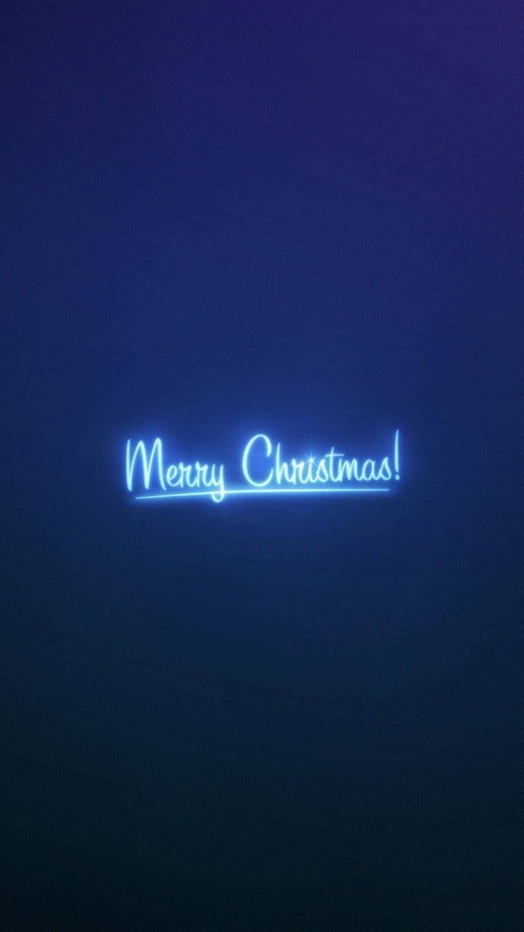Neon Lights Aesthetic 桌布 壁紙 — 一個發光的藍色霓虹燈牌，上面寫著 Merry Christmas!，在深色漸變背景上閃耀。