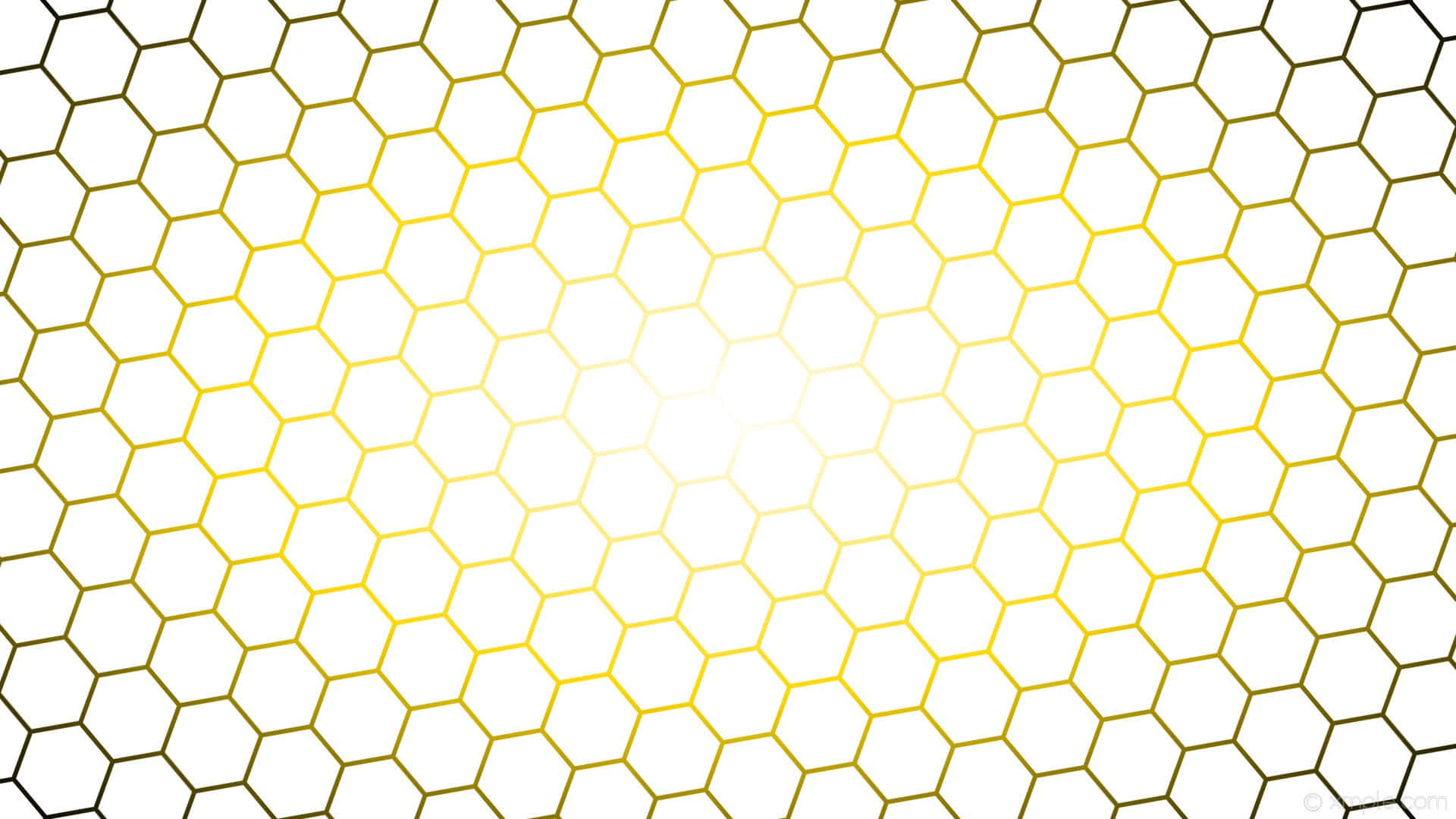 Gold And White 桌布 壁紙 — 一個發光的蜂窩圖案，金色六邊形在明亮的白色背景上柔和地發光。