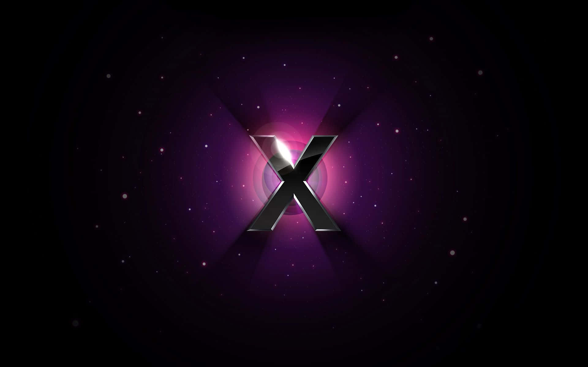 X 桌布 壁紙 — 一個發光的金屬X在點綴著星星的深紫色宇宙背景上散發光芒。