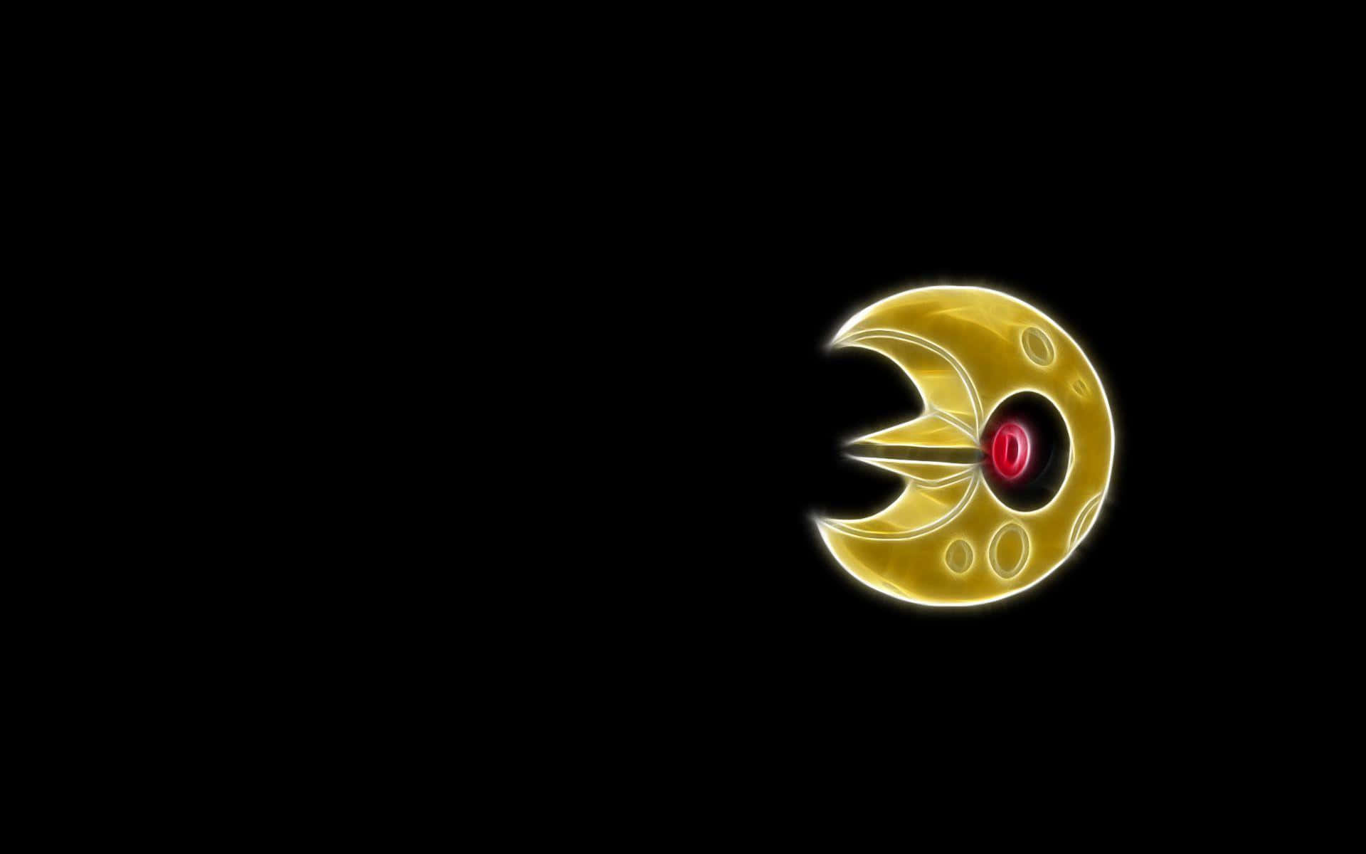 電玩遊戲 桌布 壁紙 — 一個發光的金色 Pac-Man 角色，帶有紅色眼睛，背景為黑色。