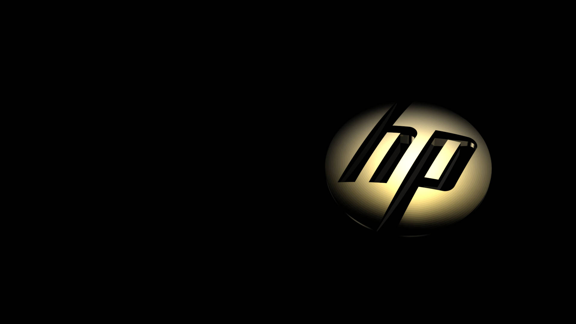 HP 桌布 壁紙 — 一個發光的金色HP標誌居中在黑色背景上，背後散發出柔和的光芒。
