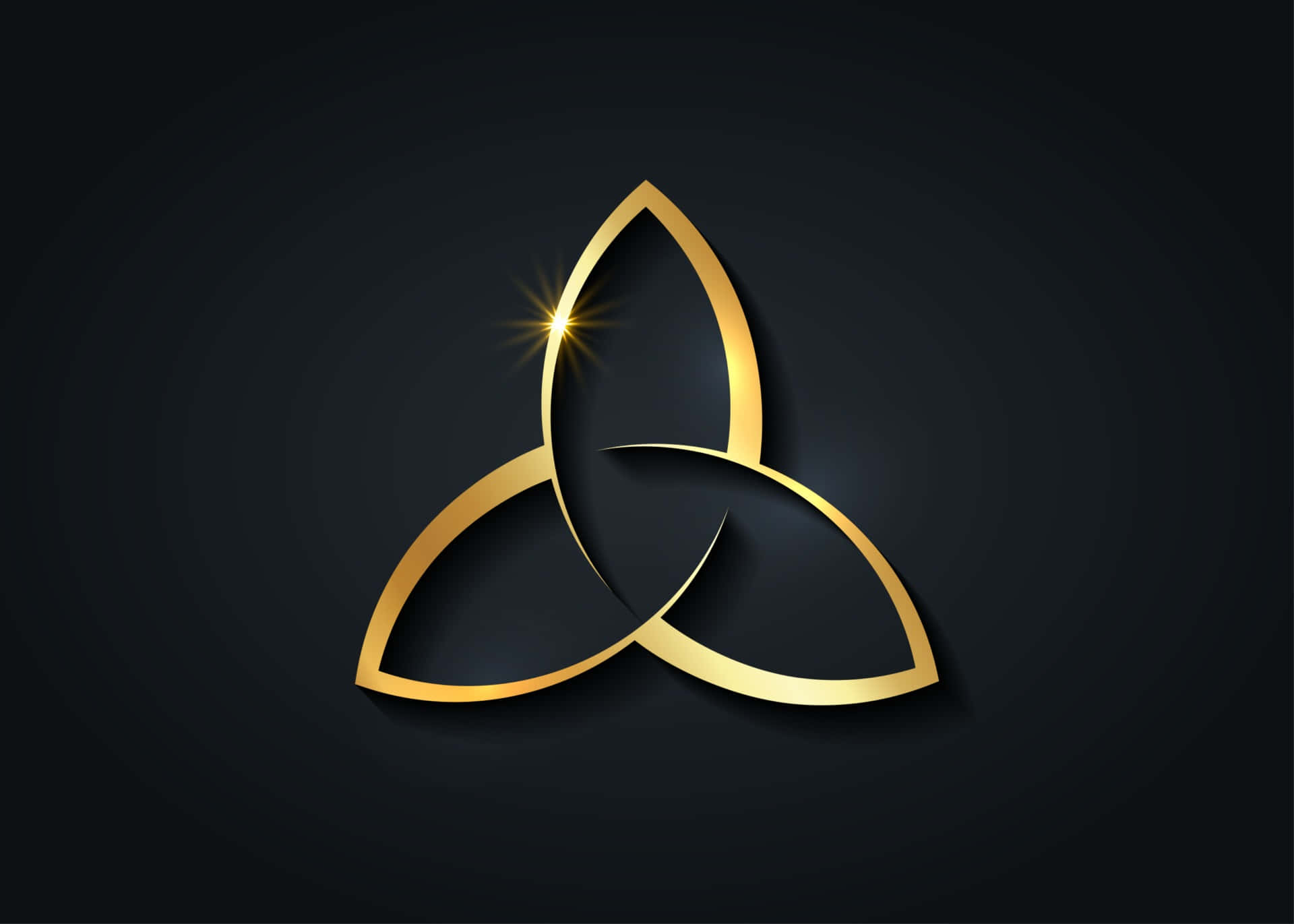 Pagan 桌布 壁紙 — 一個發光的金色三位一體結標誌，中心有明亮的星爆，置於深色漸變背景上。