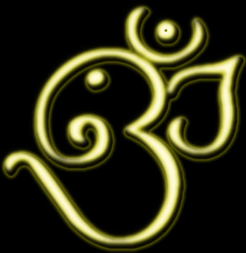 嗡 桌布 壁紙 — 一個發光的金色唵（Om）符號在純黑背景上柔和地散發光芒，帶有光暈效果。