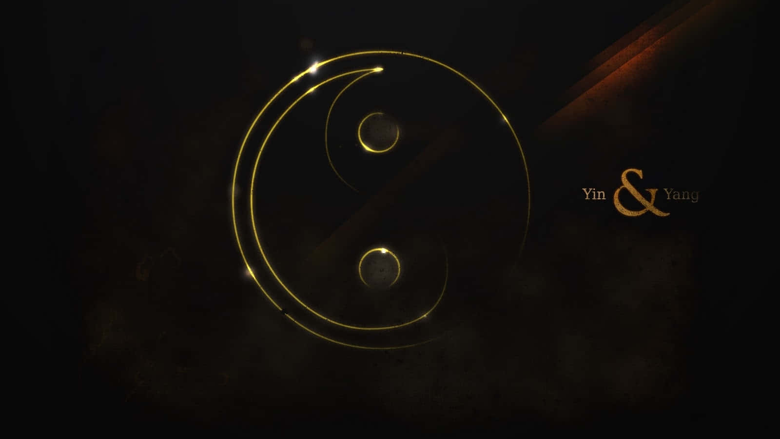 Yin Yang 4K 桌布 壁紙 — 一個發光的金色陰陽符號漂浮在深色紋理背景上，帶有微妙的光暈和優雅手寫體的 Yin & Yang 文字。