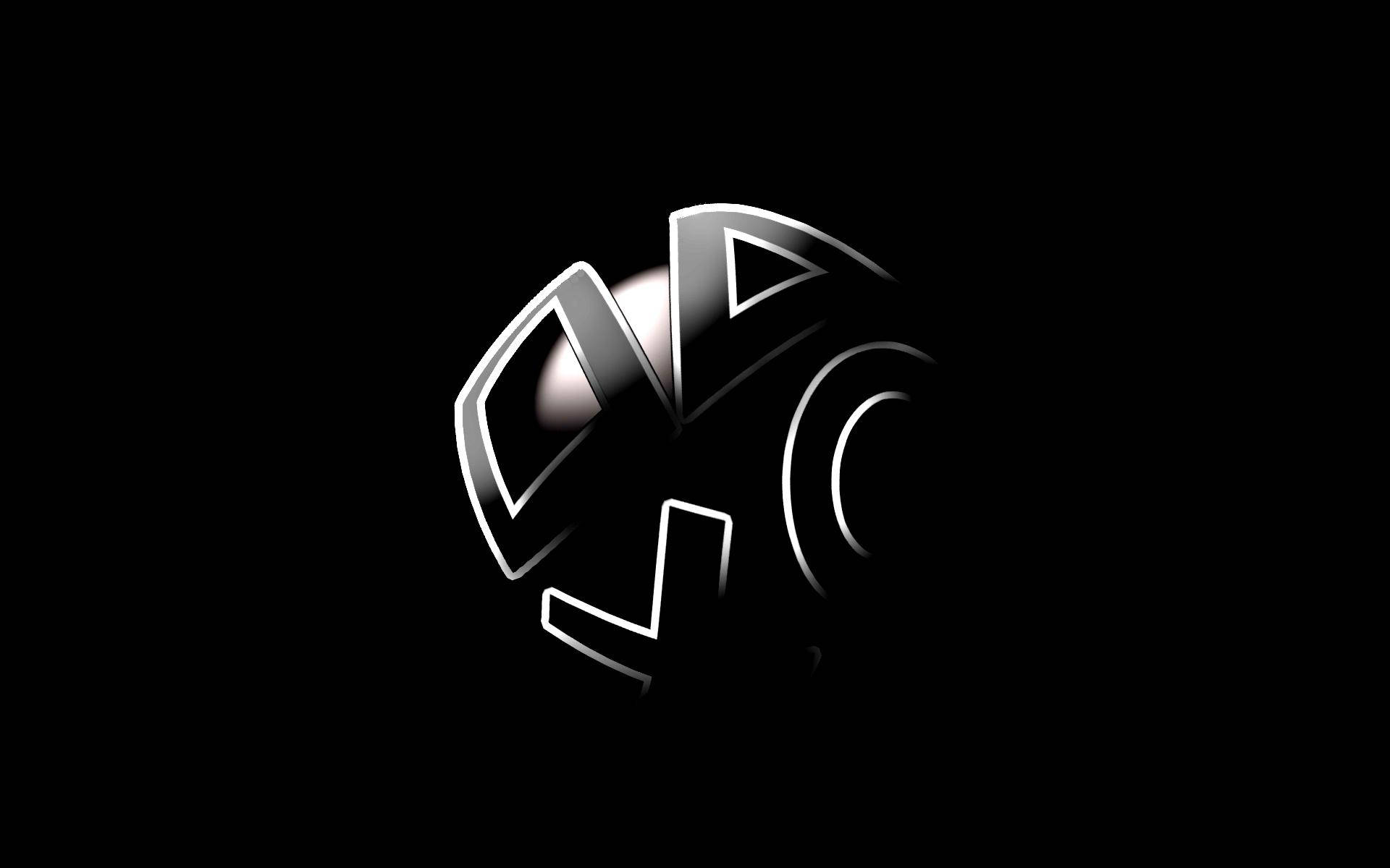 PlayStation 桌布 壁紙 — 一個發光的銀色抽象標誌，具有銳利的幾何形狀和曲線，位於純黑色背景上。
