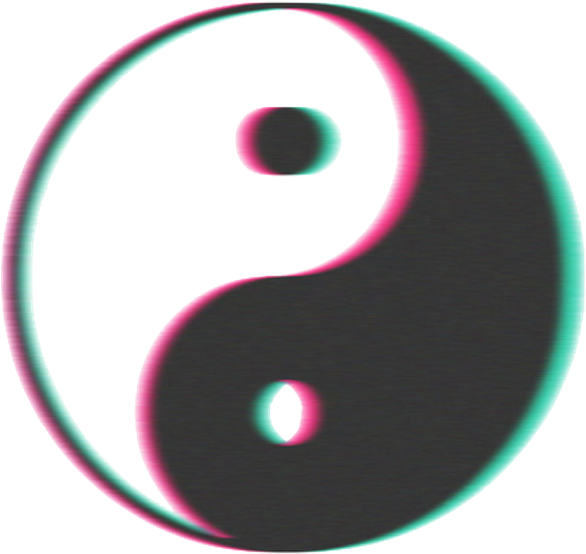 美學 Tumblr 桌布 壁紙 — 一個發光的陰陽符號，帶有粉紅色和藍綠色霓虹輪廓，背景為黑色。