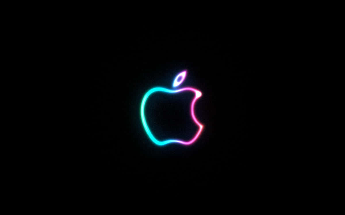 蘋果 桌布 壁紙 — 一個發光的霓虹燈Apple標誌在漆黑虛空中閃爍著電光藍和粉紅色調。