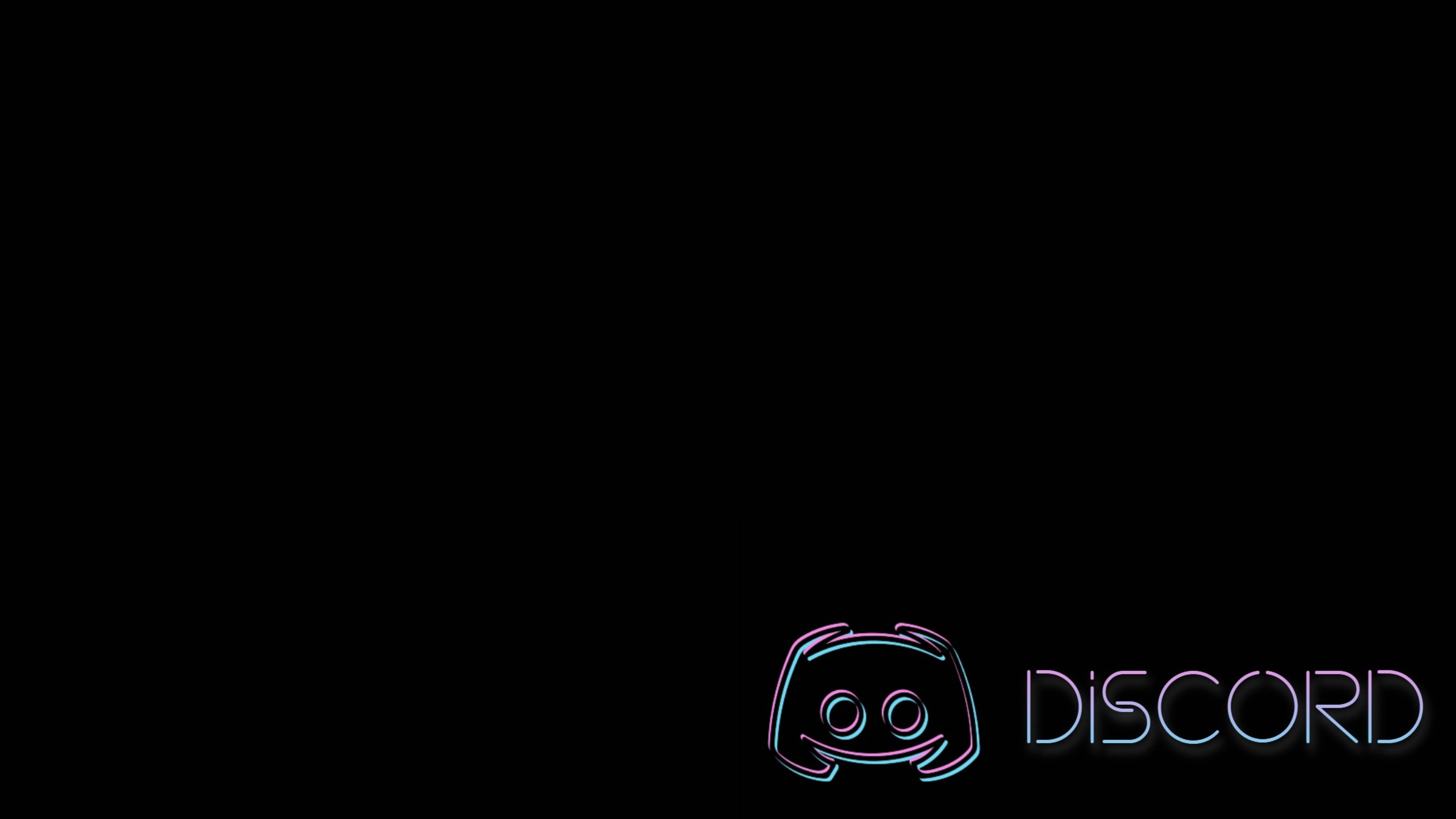 Discord 桌布 壁紙 — 一個發光的霓虹燈Discord標誌，帶有藍色和粉紅色的漸變色調，背景為純黑色。