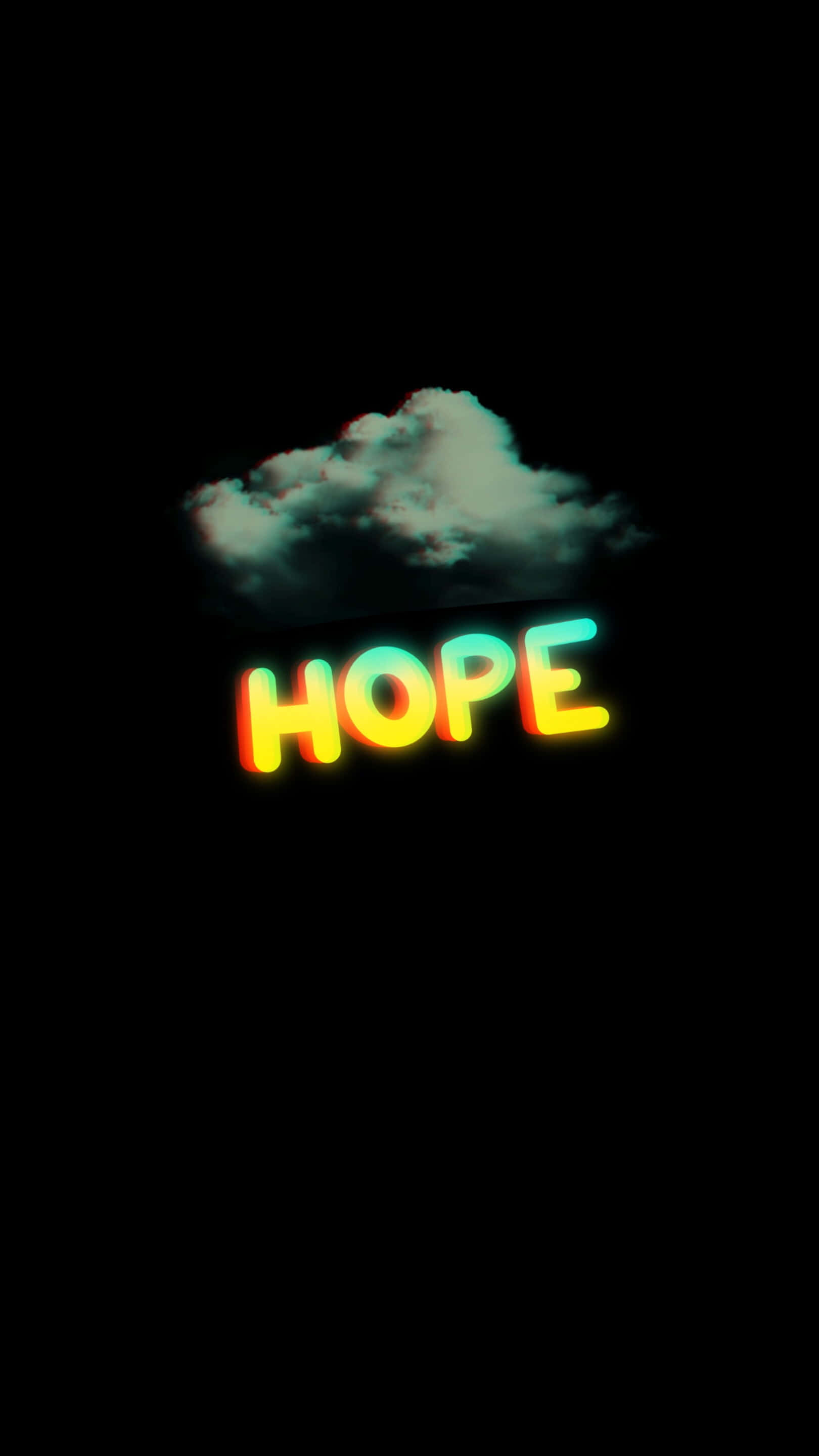 Inspirational Quotes 桌布 壁紙 — 一個發光的霓虹燈字「希望」在一片烏雲下照耀著漆黑的天空。