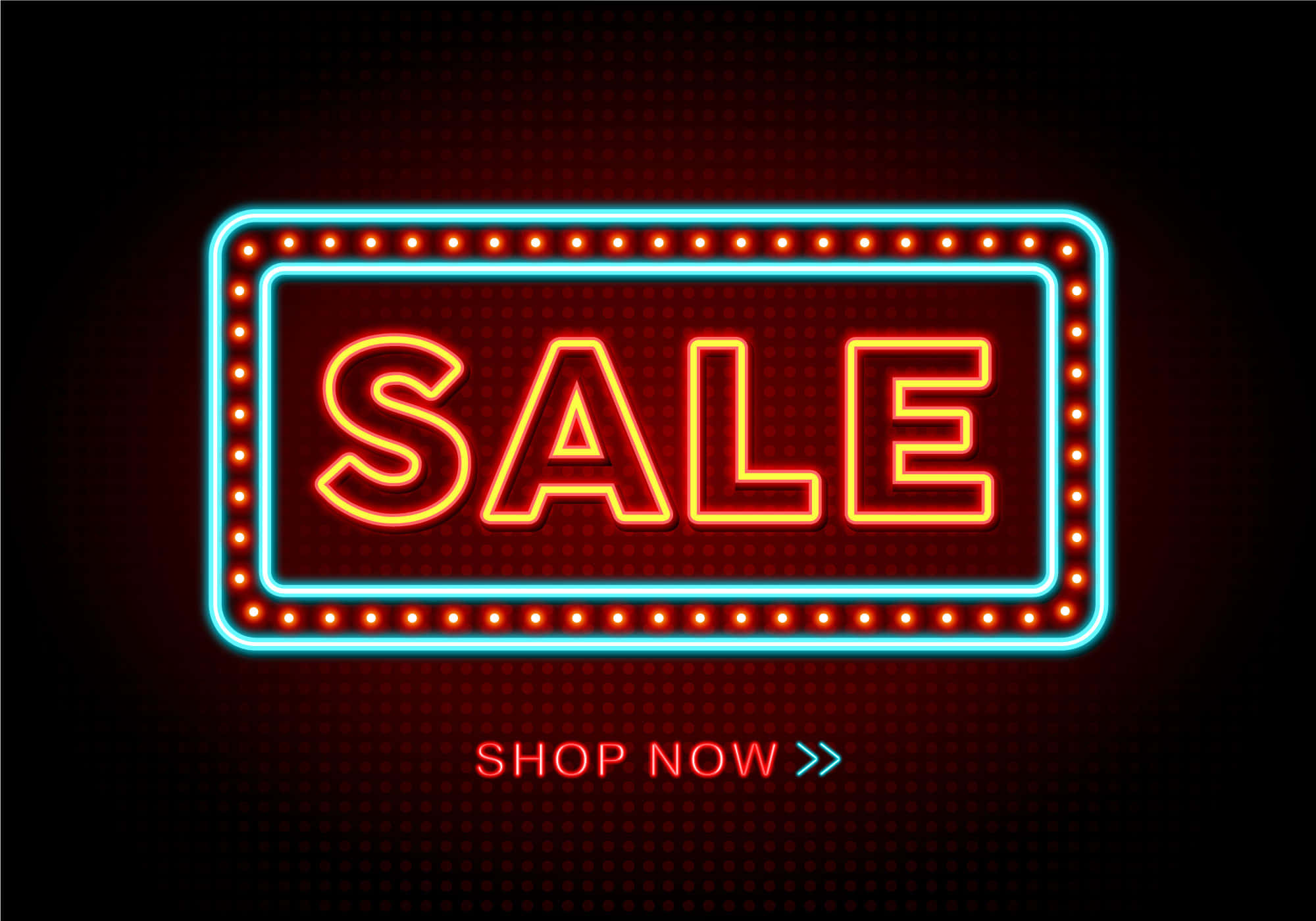 neon sign 桌布 壁紙 — 一個發光的霓虹燈牌，上面有粗體紅色「SALE」文字，以藍色燈光框住，背景為深色紋理。