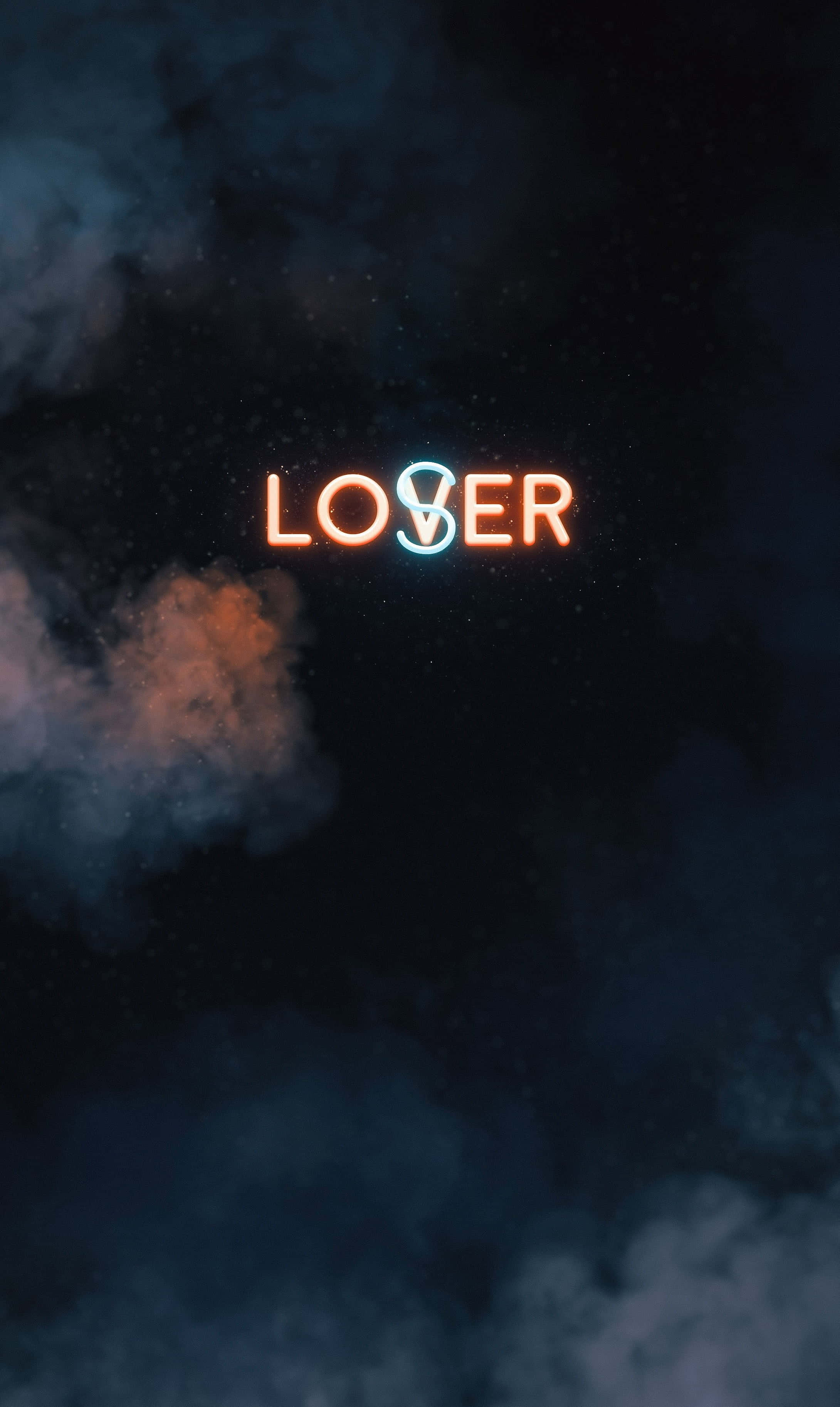 Light 桌布 壁紙 — 一個發光的霓虹燈牌，上面用風格化的S拼出LOSER，背景是黑暗煙霧瀰漫的宇宙。