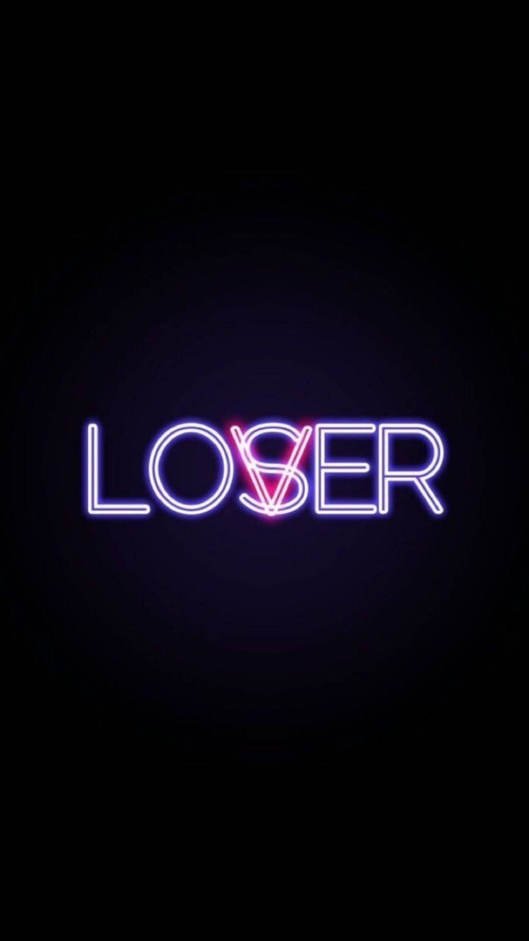 loser 桌布 壁紙 — 一個發光的霓虹燈牌，在深色背景上用紫色和粉紅色拼出「LOSER」。