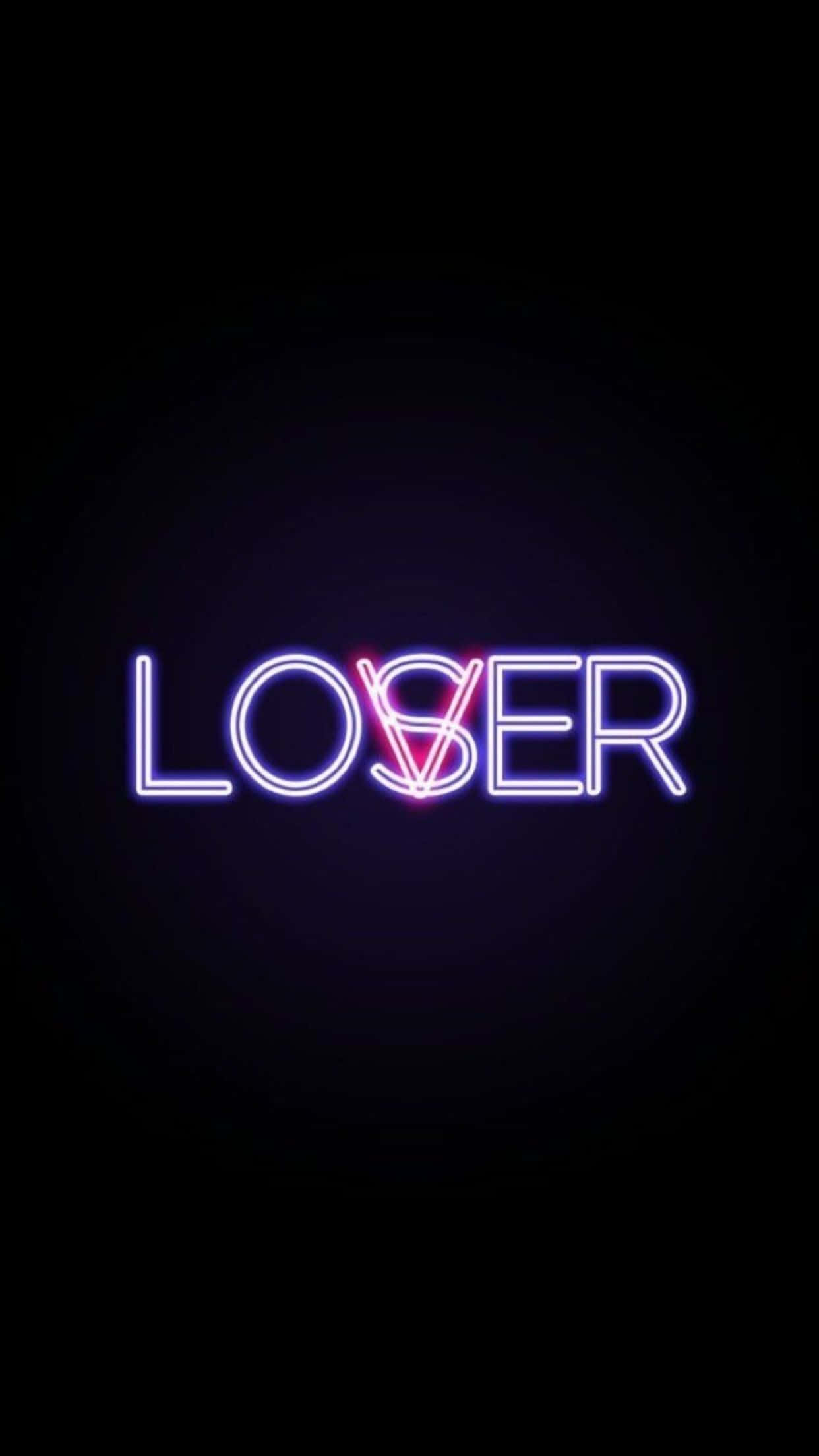 Edgy Aesthetic 桌布 壁紙 — 一個發光的霓虹燈牌，用粗體字母拼出「LOSER」，背景為深色，帶有微妙的紫色漸變光暈。