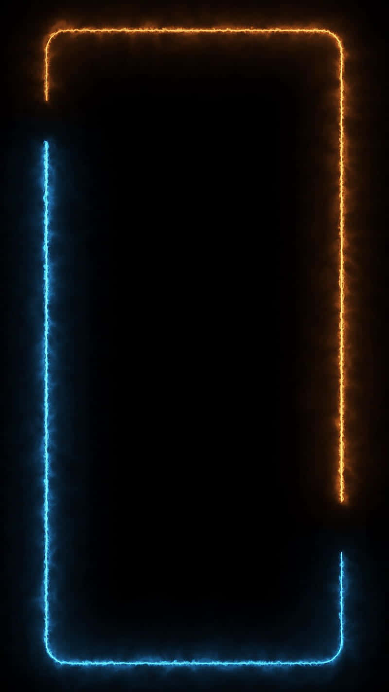 Blue Led 桌布 壁紙 — 一個發光的霓虹燈矩形框架，頂部為橙色，兩側為藍色，背景為黑色。