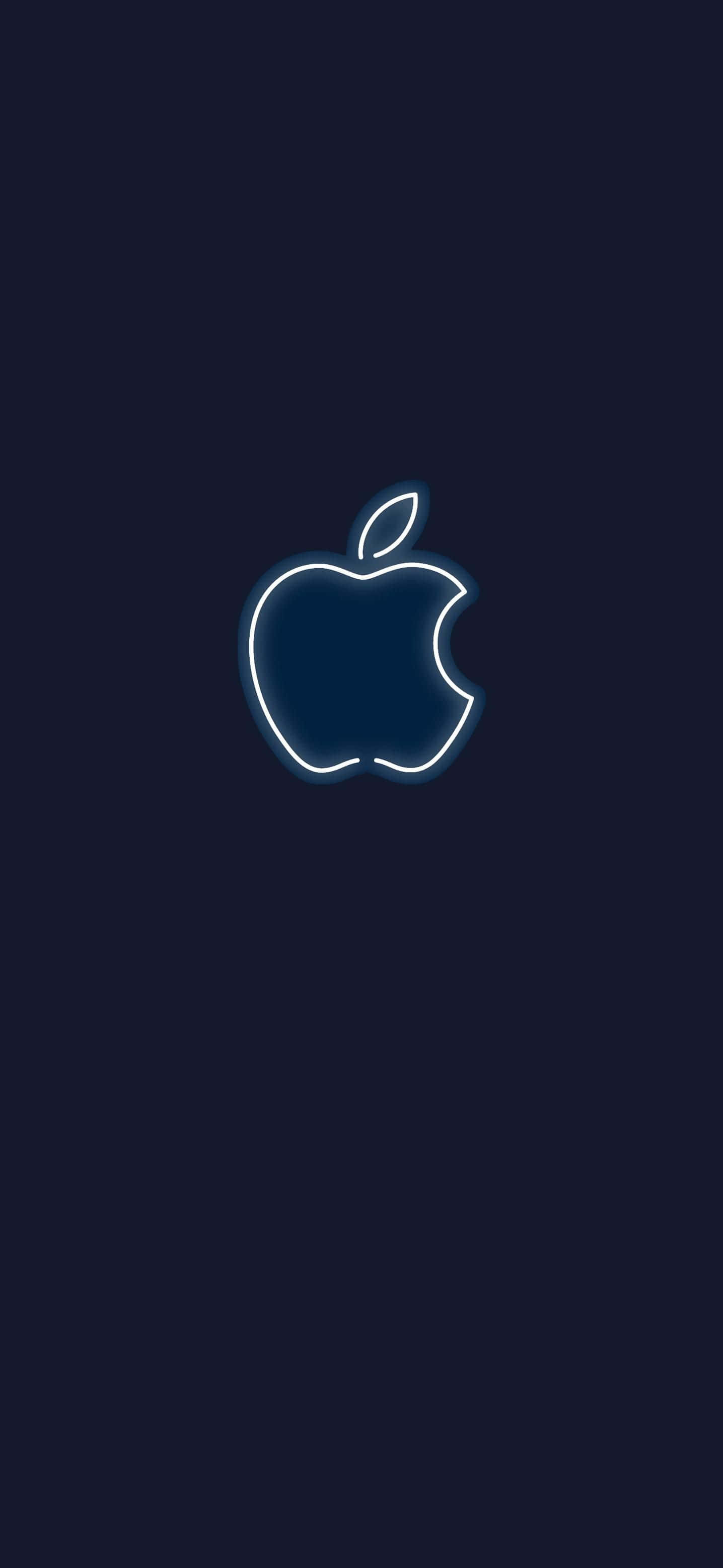 Navy Blue iPhone 桌布 壁紙 — 一個發光的霓虹燈蘋果標誌輪廓，置於深海軍藍色背景中央。