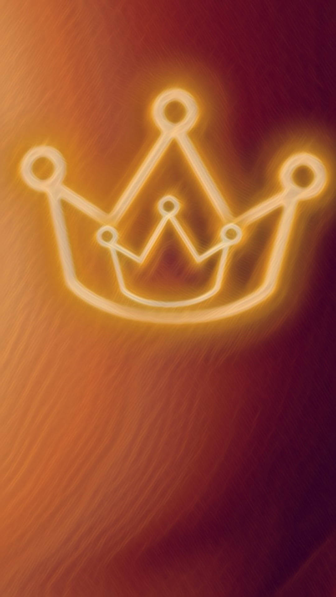 king iPhone 桌布 壁紙 — 一個發光的霓虹皇冠輪廓，在琥珀色和深紅色的紋理漸變背景上散發出溫暖的光芒。