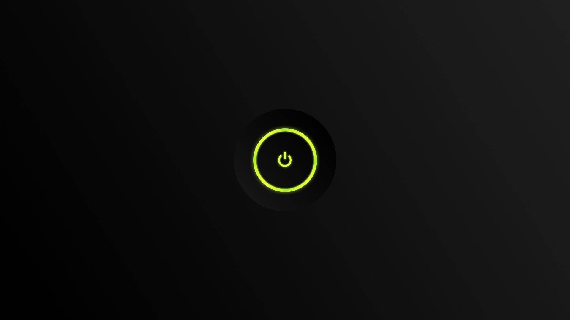 Xbox 桌布 壁紙 — 一個發光的霓虹綠色電源按鈕圖示，居中在時尚的黑色漸變背景上。