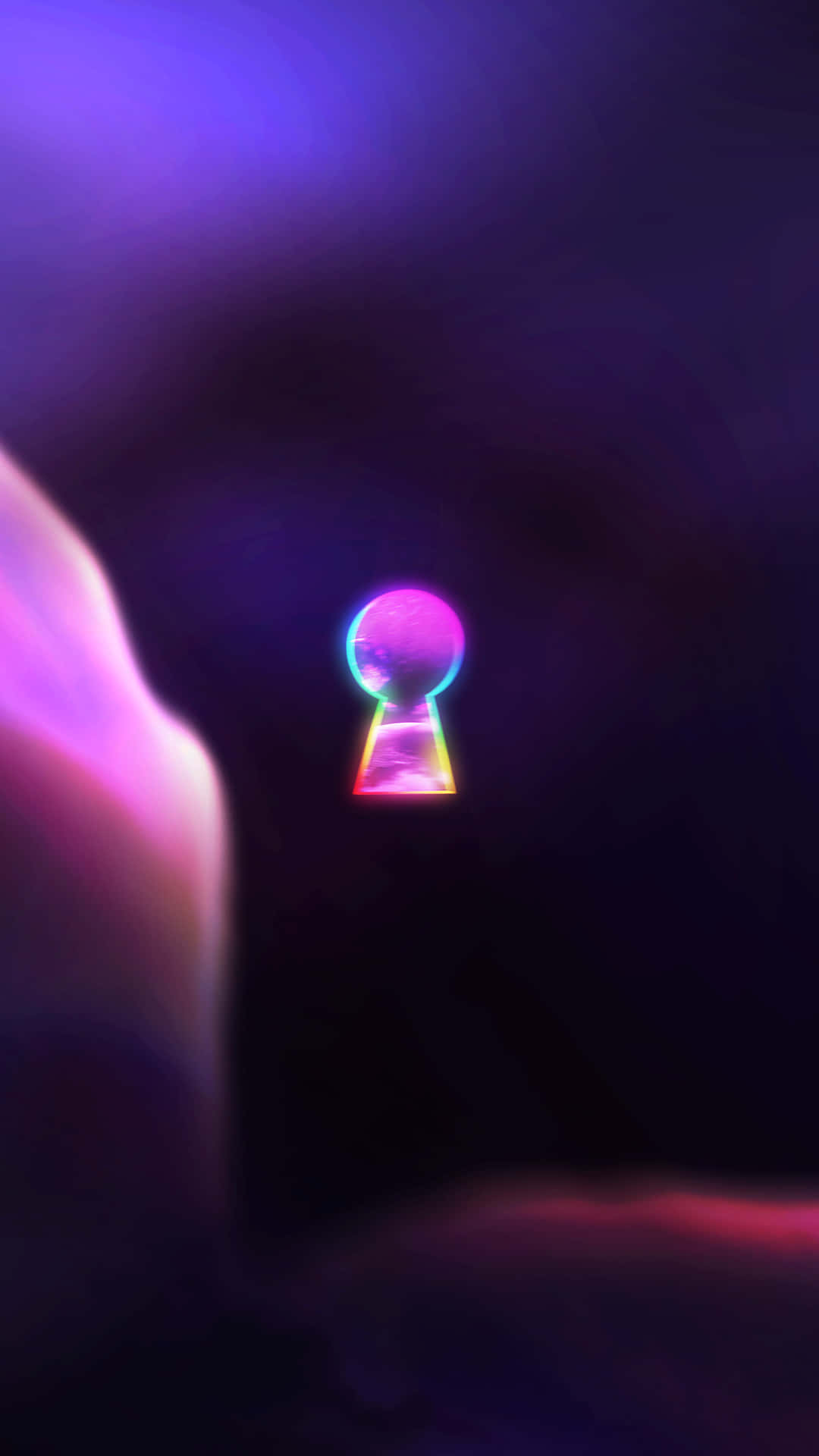 Lil Uzi Album 桌布 壁紙 — 一個發光的霓虹鎖孔漂浮在黑暗的宇宙虛空中，帶有紫色和粉紅色的光芒。