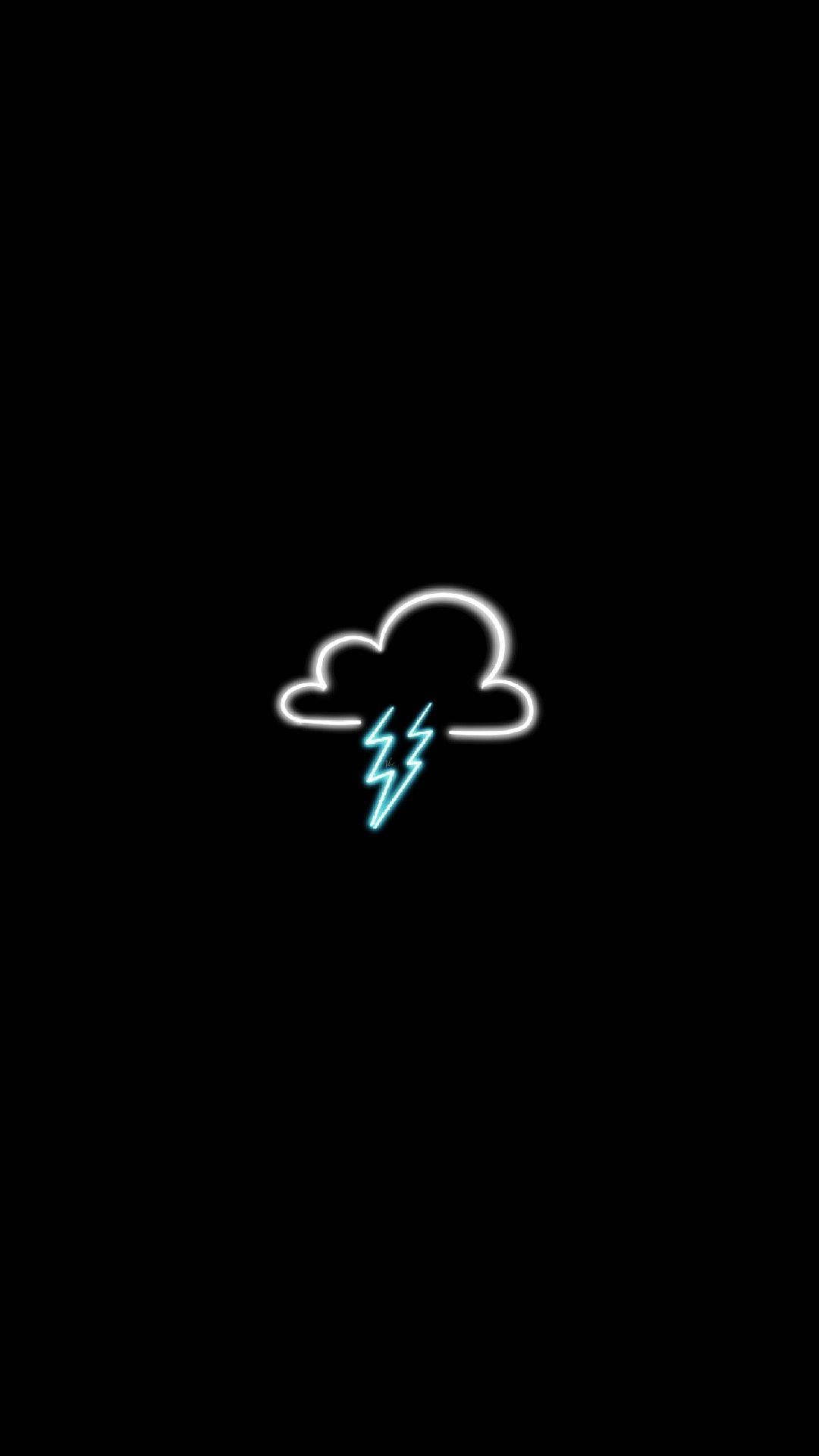 Weather 桌布 壁紙 — 一個發光的霓虹雲，中間有閃電，背景為黑色。
