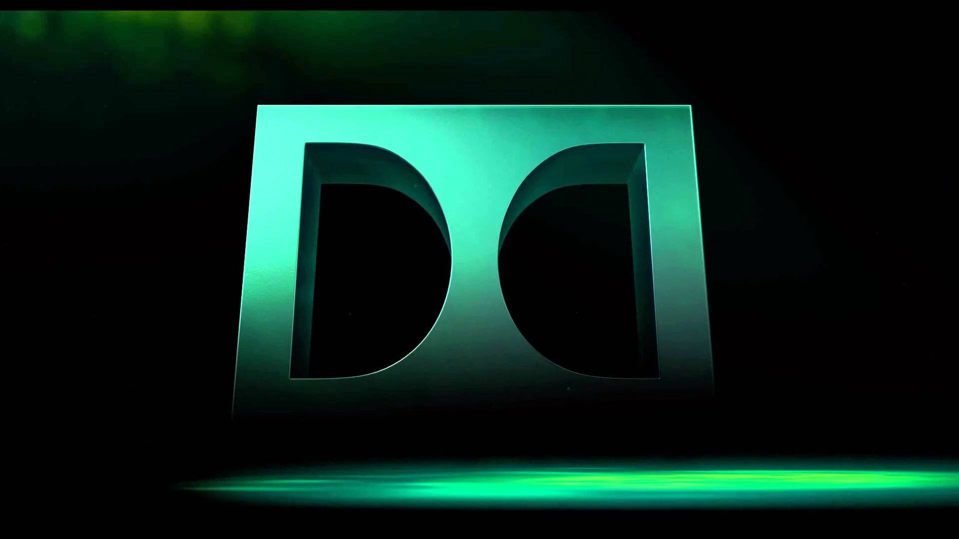 Letter D 桌布 壁紙 — 一個發光的青綠色3D標誌，帶有鏤空字母D和C，在黑暗背景上照亮，下方有霓虹綠色光條。
