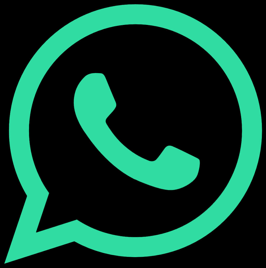 H 桌布 壁紙 — 一個發光的青綠色WhatsApp標誌，對話氣泡內有一個電話圖示，背景為黑色。