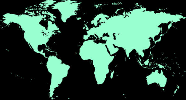 Map 桌布 壁紙 — 一個發光的青綠色世界地圖剪影在純黑色背景上顯得格外突出。